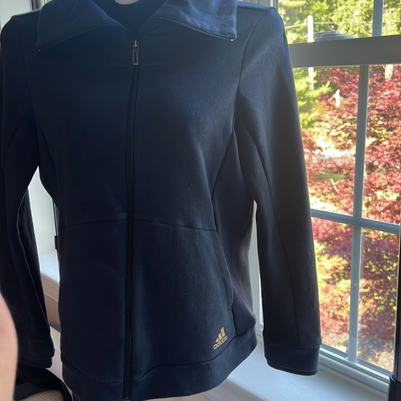 adidas Tops - ADIDAS NAVY Track Jacket Full Zip Navy Size Medium Oversized Neck Cowl Gold Logo